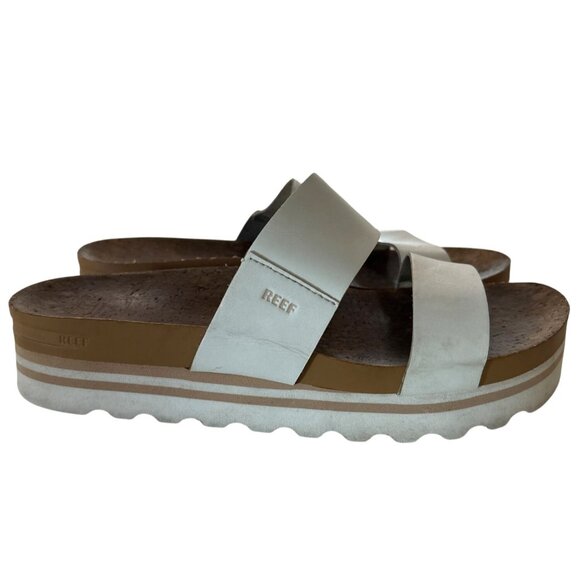Reef Womens Cushion Vista High Cloud Size 9 Leather Slip On Beach Sandal Cork - Picture 2 of 10